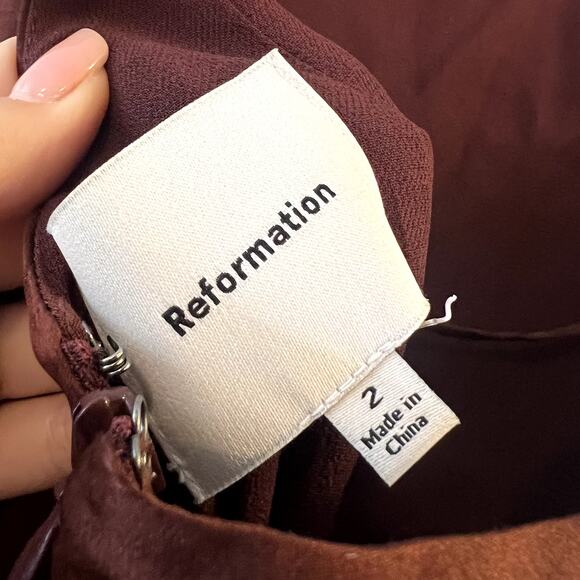 Reformation Melina Silk Maxi Dress Mahogany Brown Open Back Size 2 - Picture 8 of 9